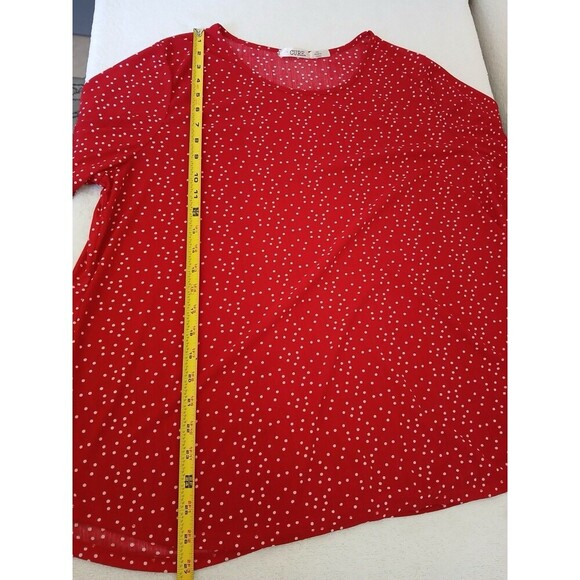 Cure Women's Blouse Tunic Red‎ White Polk Dot Short Sleeve Ruffle Sleeve 2XL - Picture 7 of 14